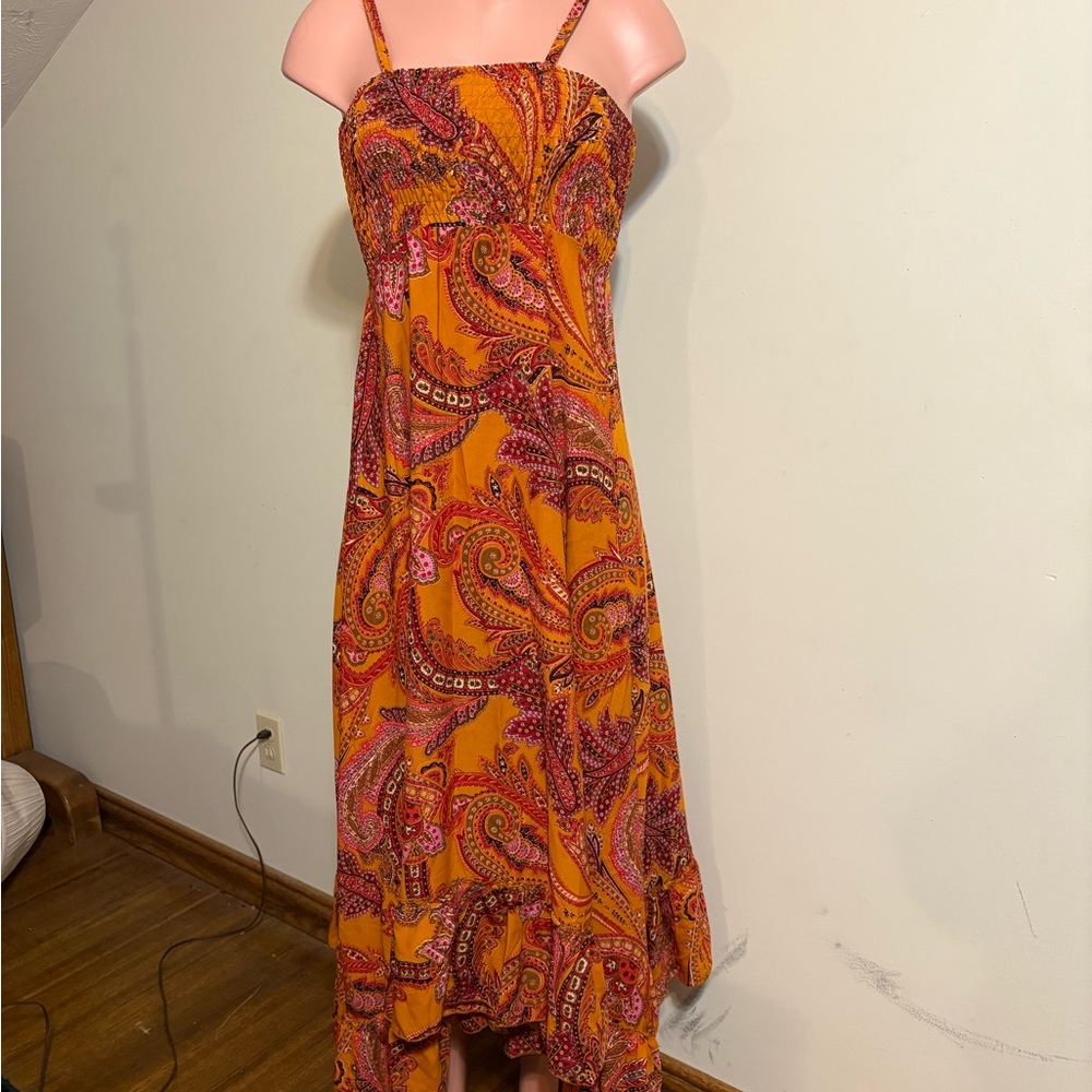 Earthbound Trading Co. small bohemian-style dress orange and red paisley print‎ - Picture 2 of 12
